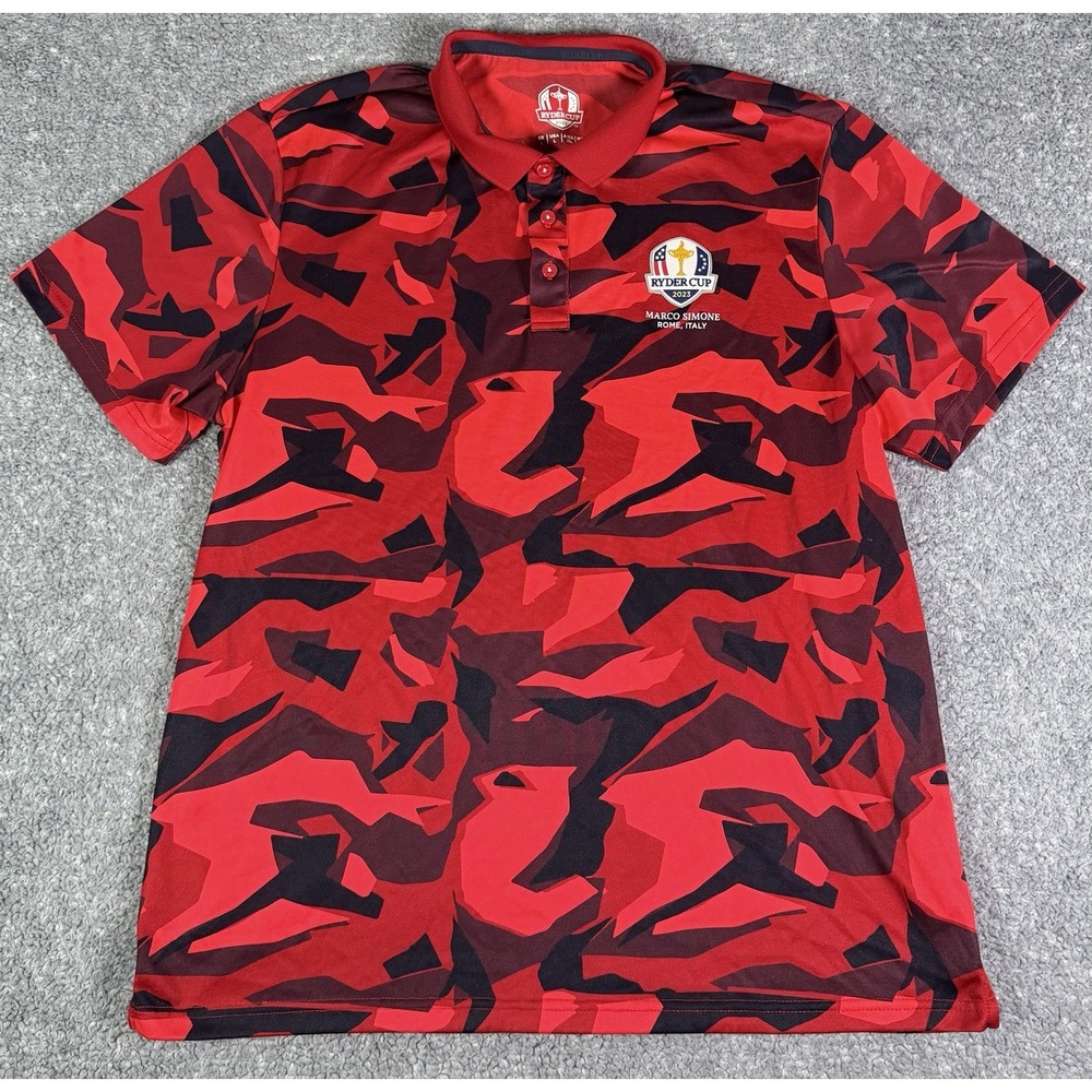 Ryder Cup Men's Polo Shirt Official Marco Simone 2023 Rome Italy Red Camo Size L